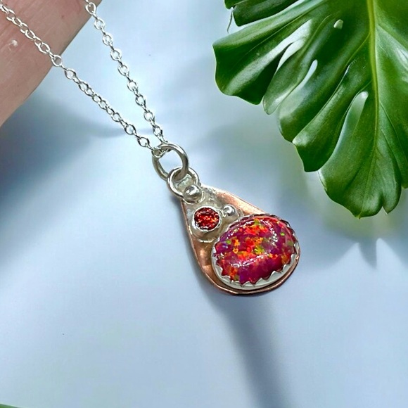 🌺 Artisan Opal, Sterling & Copper Necklace - Picture 4 of 11